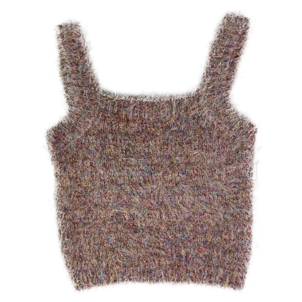Forever 21 Pink Fuzzy Eyelash Knit Cropped Tank Top Medium - Picture 1 of 6
